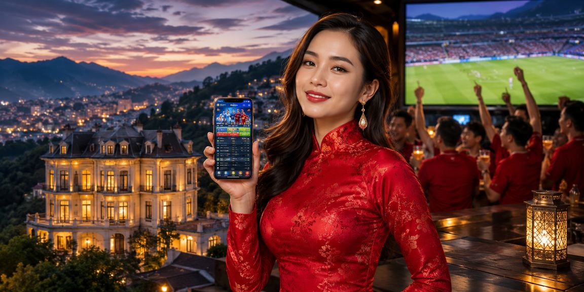 Người phụ nữ mặc áo dài tại Đà Lạt xem trận đấu esports và kiểm tra tiền thưởng cá cược trực tuyến